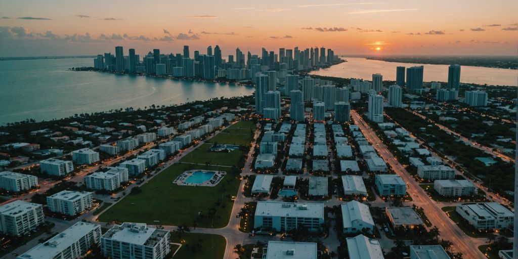 Propiedades inmobiliarias en Miami al atardecer