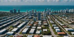 Vista aérea de barrios en Miami para inversión