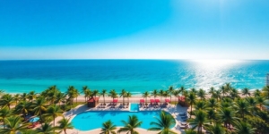 72 Park Miami Beach piscina, palmeras, océano.